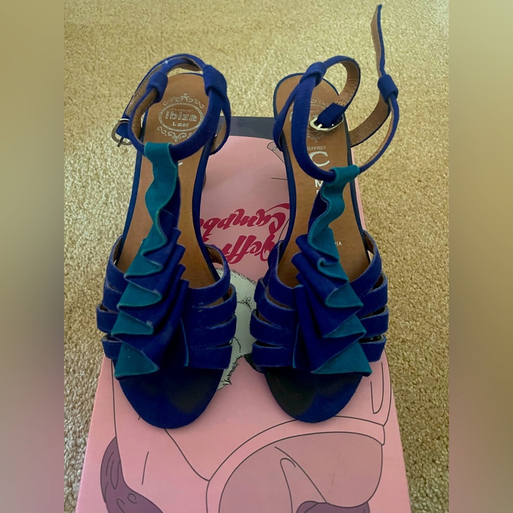 Jeffrey Campbell suede oragami heel sandal, blue